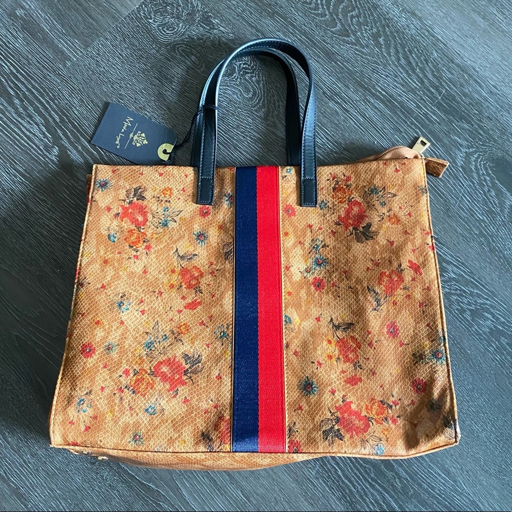 Floral multicolor tote messenger bag - vegan leather